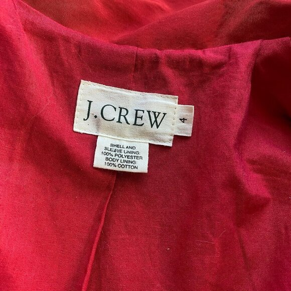 J. Crew Red Cotton White Outstitch Trim Belted Long Trench Coat Jacket - Picture 8 of 9